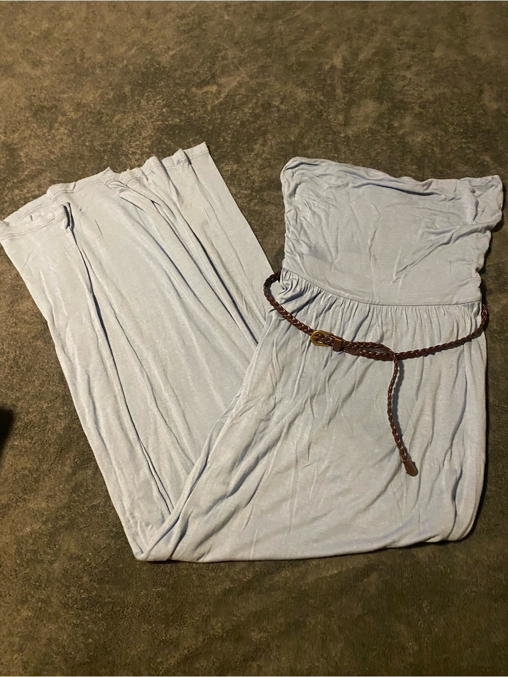 Iris Basic Light Blue Strapless Maxi Jumpsuit with Braided Belt